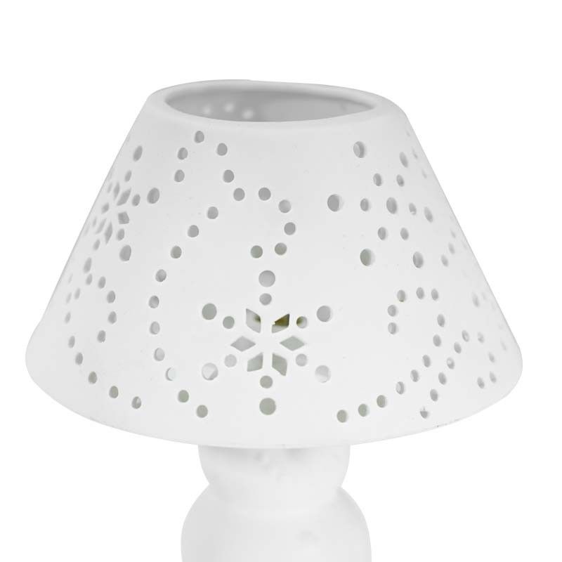 Lampada Pupazzo di Neve in Porcellana Bianca con Luce Led H.22 cm