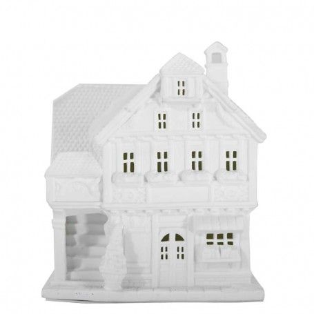 Casetta in Porcellana Bianca con Luce Led H.18 cm