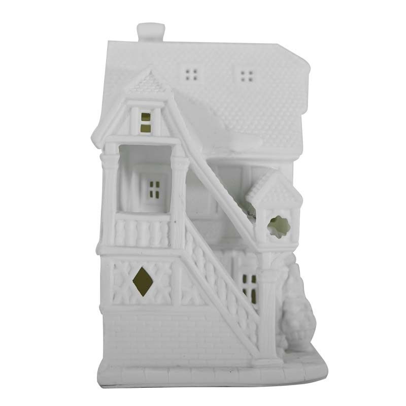 Casetta in Porcellana Bianca con Luce Led H.18 cm