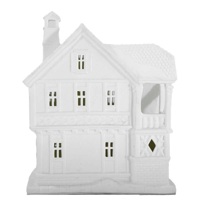 Casetta in Porcellana Bianca con Luce Led H.18 cm