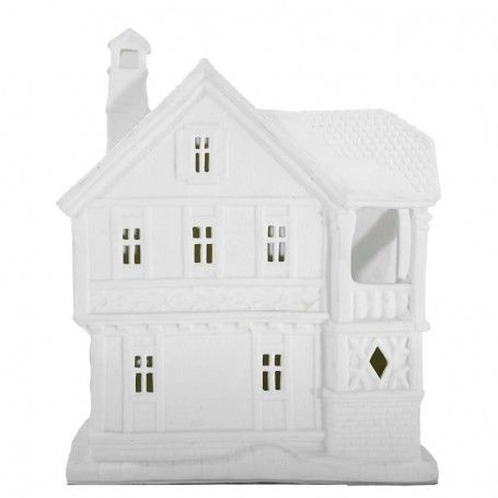 Casetta in Porcellana Bianca con Luce Led H.18 cm