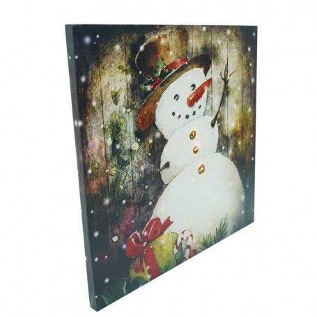 Quadro Natalizio Luminoso Pupazzo di Neve con 3 Luci Led