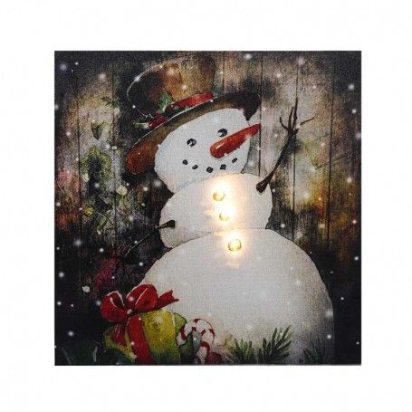 Quadro Natalizio Luminoso Pupazzo di Neve con 3 Luci Led
