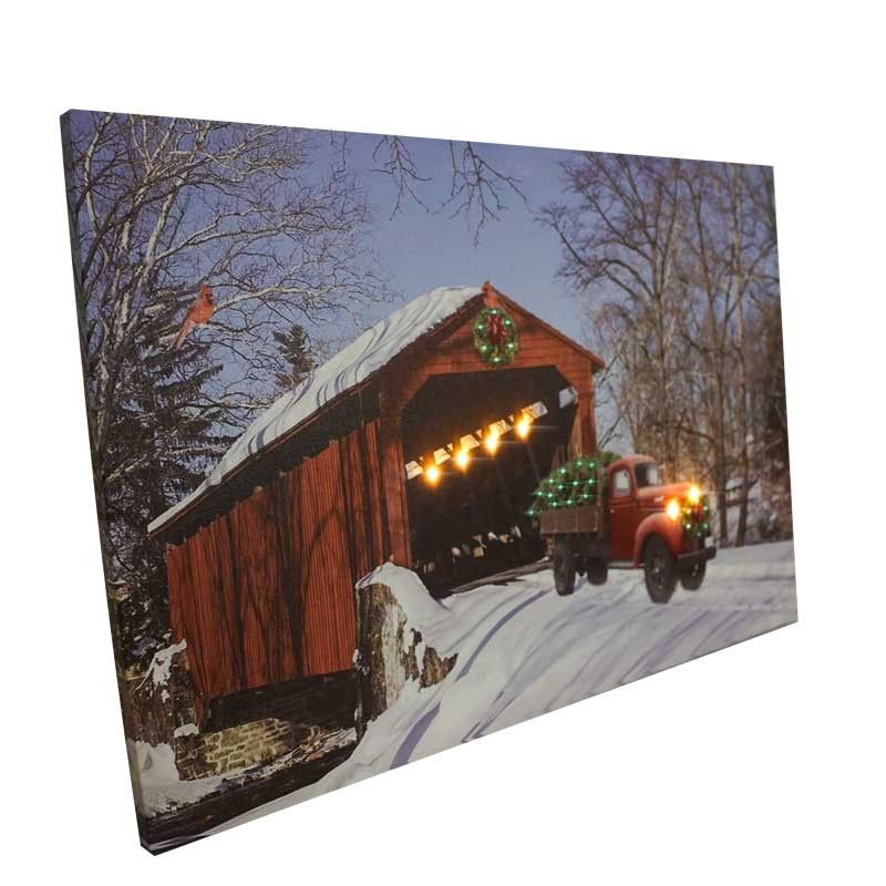 Quadro Natalizio Luminoso con 6 Luci Led e 25 Fibre Ottiche