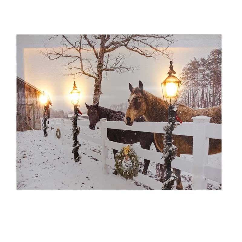 Quadro Luminoso Paesaggio Innevato con Staccionata con 3 luci Led