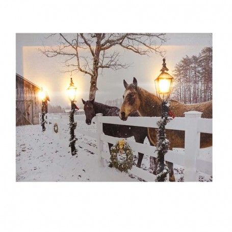 Quadro Luminoso Paesaggio Innevato con Staccionata con 3 luci Led