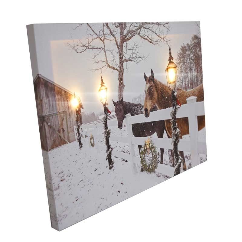 Quadro Luminoso Paesaggio Innevato con Staccionata con 3 luci Led