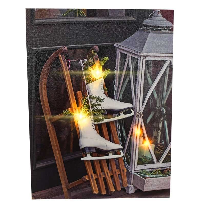 Quadro Luminoso con Pattini e Slittino 4 Luci Led