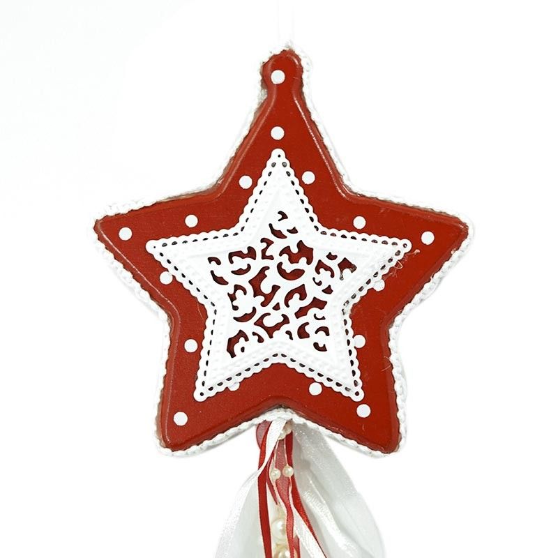 Stella Natalizia Bianca e Rossa in Legno H.28 cm