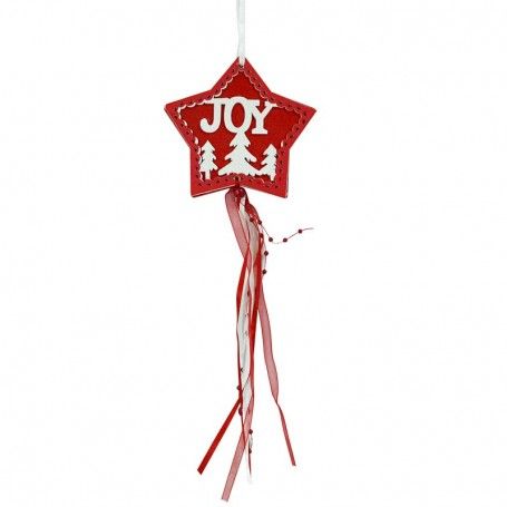 Stella Natalizia Rossa con Scritta Joy Bianca in Legno