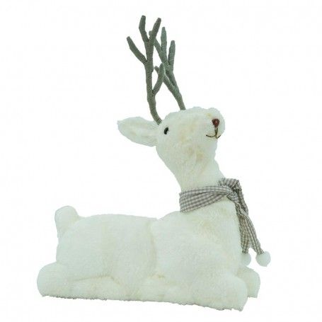 Renna Natalizia Bianca Seduta con Sciarpa Grigia