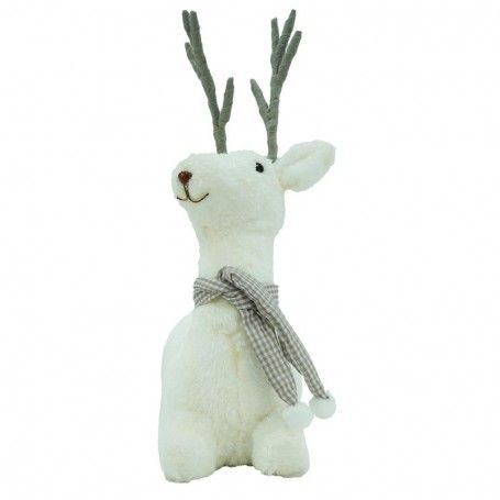 Renna Natalizia Bianca Seduta con Sciarpa Grigia