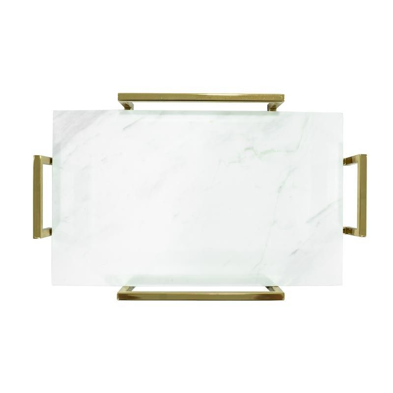 Vassoio di Lusso in Marmo Bianco e Oro 2 Misure