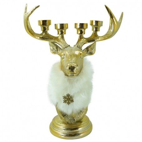 Renna Candelabro di Natale Oro e Bianco in Resina H.53 cm Renna Candelabro di Natale Oro e Bianco in Resina H.53 cm