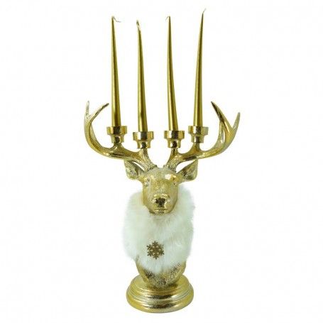 Renna Candelabro di Natale Oro e Bianco in Resina H.53 cm Renna Candelabro di Natale Oro e Bianco in Resina H.53 cm
