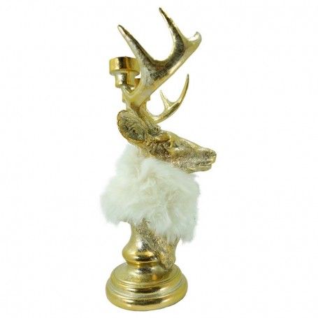 Renna Candelabro di Natale Oro e Bianco in Resina H.53 cm Renna Candelabro di Natale Oro e Bianco in Resina H.53 cm