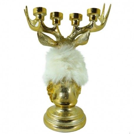Renna Candelabro di Natale Oro e Bianco in Resina H.53 cm Renna Candelabro di Natale Oro e Bianco in Resina H.53 cm
