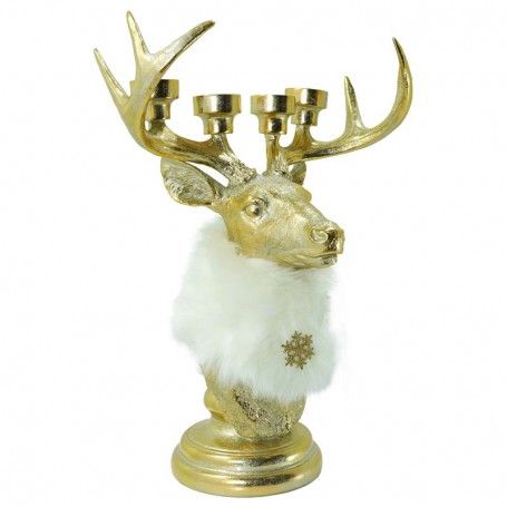 Renna Candelabro di Natale Oro e Bianco in Resina H.53 cm Renna Candelabro di Natale Oro e Bianco in Resina H.53 cm