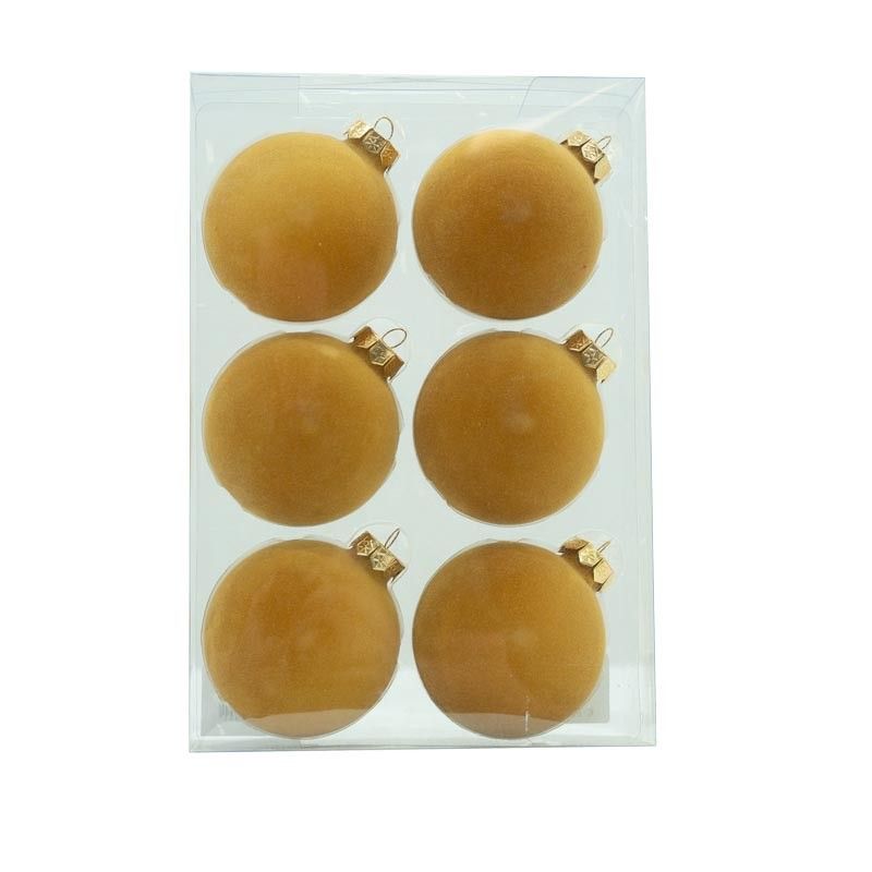 Palle di Natale in Vetro e Velluto D.8 cm Vari Colori Conf. da 6 Pz
