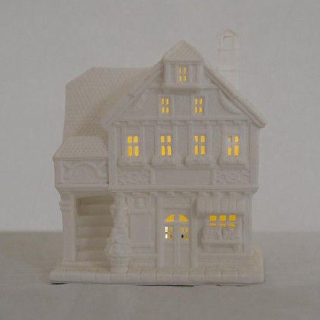 Casetta in Porcellana Bianca con Luce Led H.18 cm