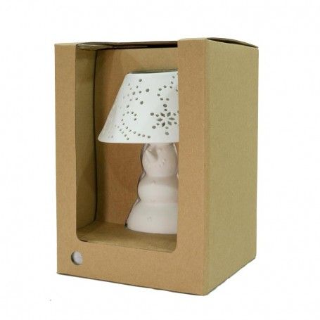 Lampada Pupazzo di Neve in Porcellana Bianca con Luce Led H.22 cm