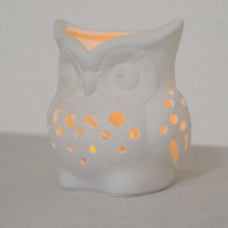 Gufo Porta Candela in Porcellana Bianca H.14 cm