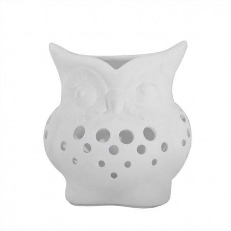 Gufo Porta Candela in Porcellana Bianca H.14 cm