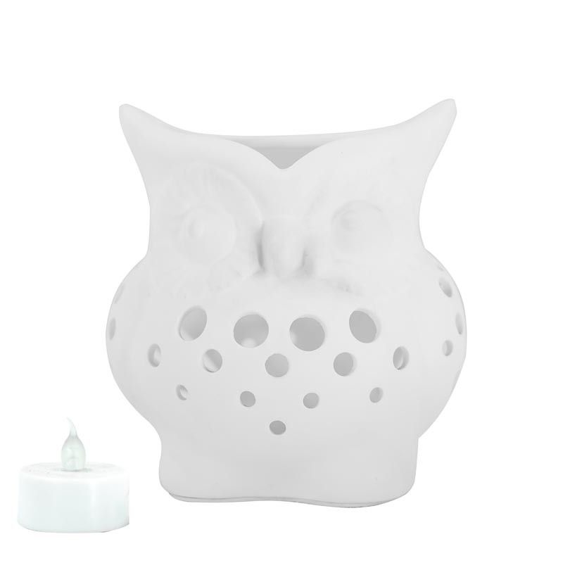 Gufo Porta Candela in Porcellana Bianca H.14 cm