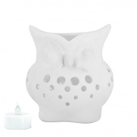 Gufo Porta Candela in Porcellana Bianca H.14 cm