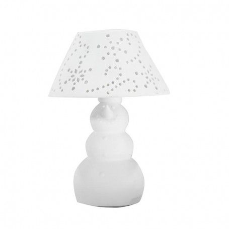 Lampada Pupazzo di Neve in Porcellana Bianca con Luce Led H.22 cm