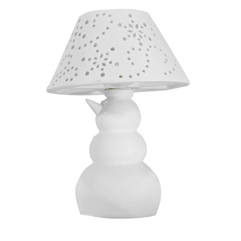 Lampada Pupazzo di Neve in Porcellana Bianca con Luce Led H.22 cm