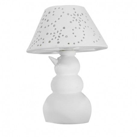 Lampada Pupazzo di Neve in Porcellana Bianca con Luce Led H.22 cm