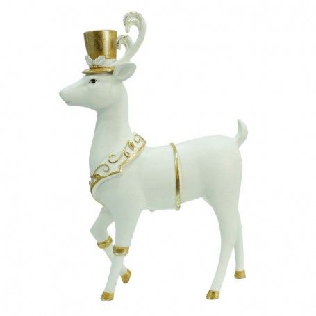 Renna Natalizia Bianca e Oro in Resina con Cappello H.30 cm Renna Natalizia Bianca e Oro in Resina con Cappello H.30 cm