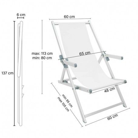 Sedia Sdraio da Giardino e Spiaggia in Alluminio Bianca Olaf