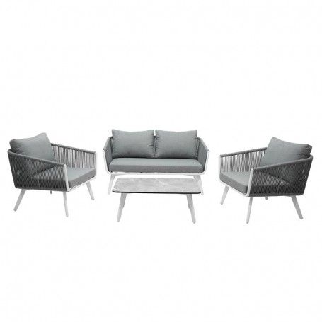 Set Divano da Giardino in Alluminio e Corde - Lipari Bianco e Grigio