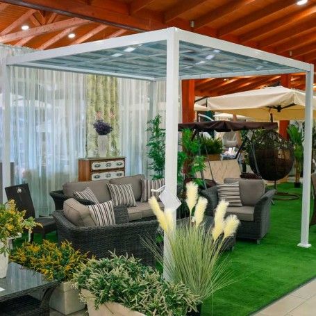 Gazebo da Giardino in Alluminio Bianco 3x3 m Copertura con Pannelli Mobili
