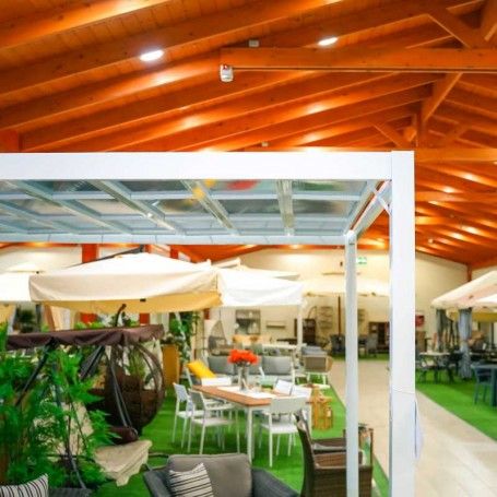 Gazebo da Giardino in Alluminio Bianco 3x3 m Copertura con Pannelli Mobili