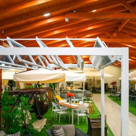 Gazebo da Giardino in Alluminio Bianco 3x3 m Copertura con Pannelli Mobili
