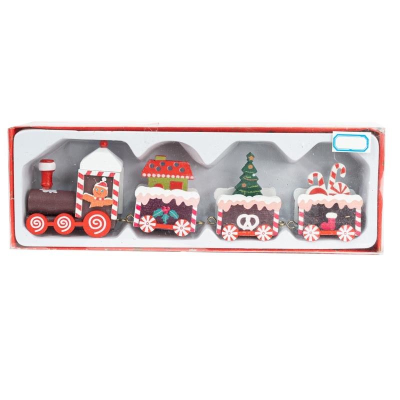 Trenino Natalizio in Legno con Omino di Pan di Zenzero 20x6 cm