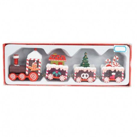Trenino Natalizio in Legno con Omino di Pan di Zenzero 20x6 cm