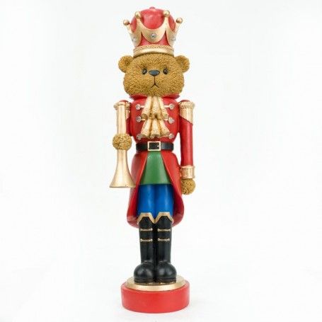 Orso Schiaccianoci Natalizio con Tromba e Corona H.46,5 cm