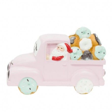Furgoncino con Babbo Natale e Ciambelle in Resina 17x8x11,5 cm