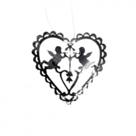 Decoro Natalizio Cuore con Angeli Argento da Appendere H.10 cm