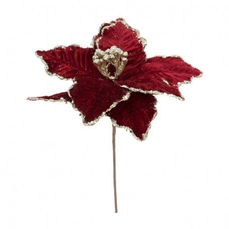 Fiore Natalizio in Velluto Bordeaux e Glitter Argento D.25 cm