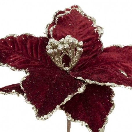 Fiore Natalizio in Velluto Bordeaux e Glitter Argento D.25 cm