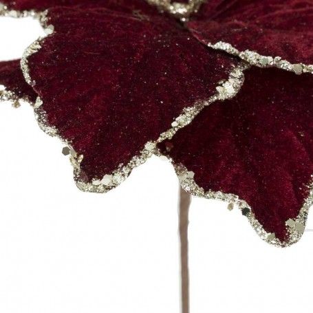 Fiore Natalizio in Velluto Bordeaux e Glitter Argento D.25 cm