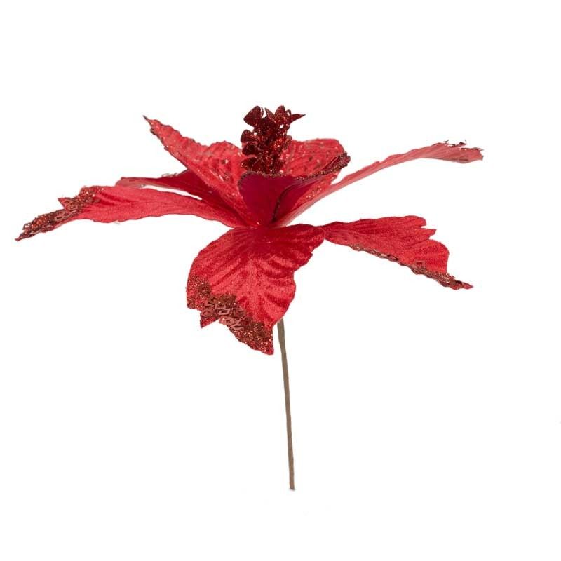 Fiore Natalizio in Velluto Rosso con Glitter D.30 cm
