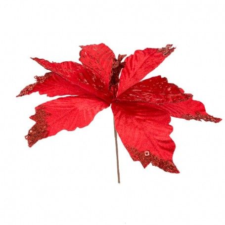 Fiore Natalizio in Velluto Rosso con Glitter D.30 cm