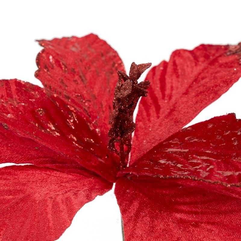 Fiore Natalizio in Velluto Rosso con Glitter D.30 cm