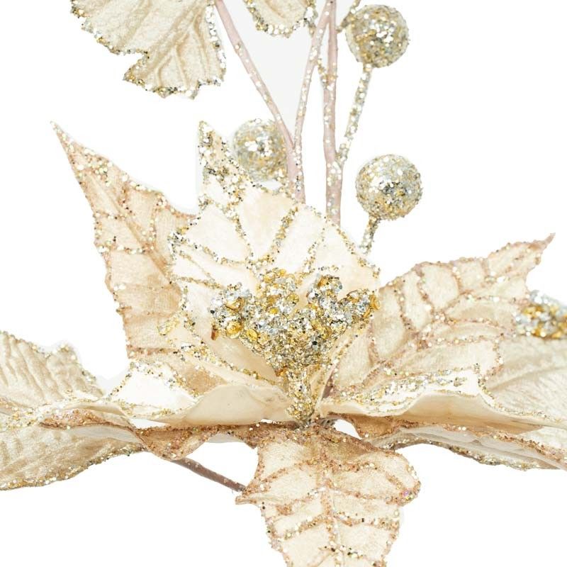 Ramo con Stella di Natale in Velluto Beige H.43 cm